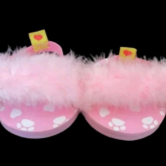 Build a Bear Pink Feather Boa flip flop  doll bear Sandals slippers - Picture 2 of 6